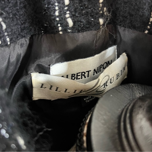 Albert Nipon Tweed Wool Blend Blazer Business Jacket Black White Sz 8 Vintage - Picture 9 of 11